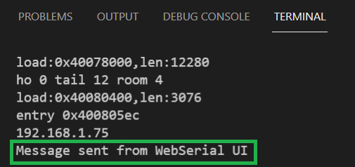 WebSerial message printed to the Serial port.